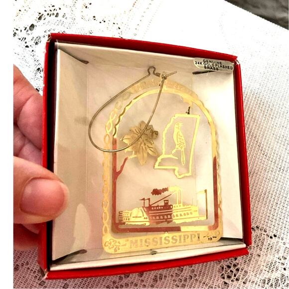 Vintage Indiana State Bird & Flower Ornament 24K Gold Finish - Picture 6 of 7